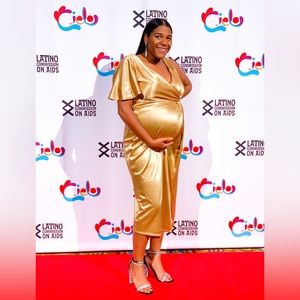 ASOS Gold Ruffle Shoulder Dress